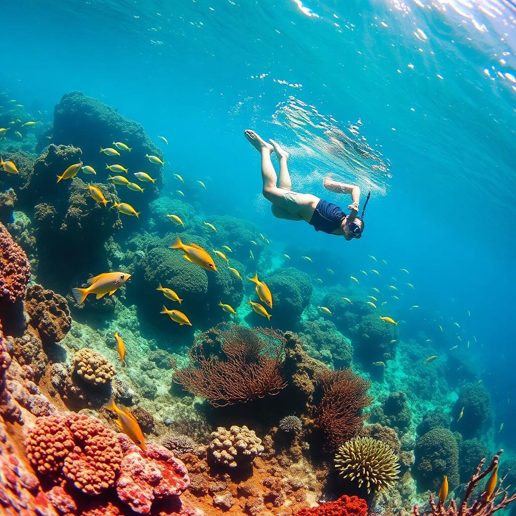 Snorkeler above a coral reef
